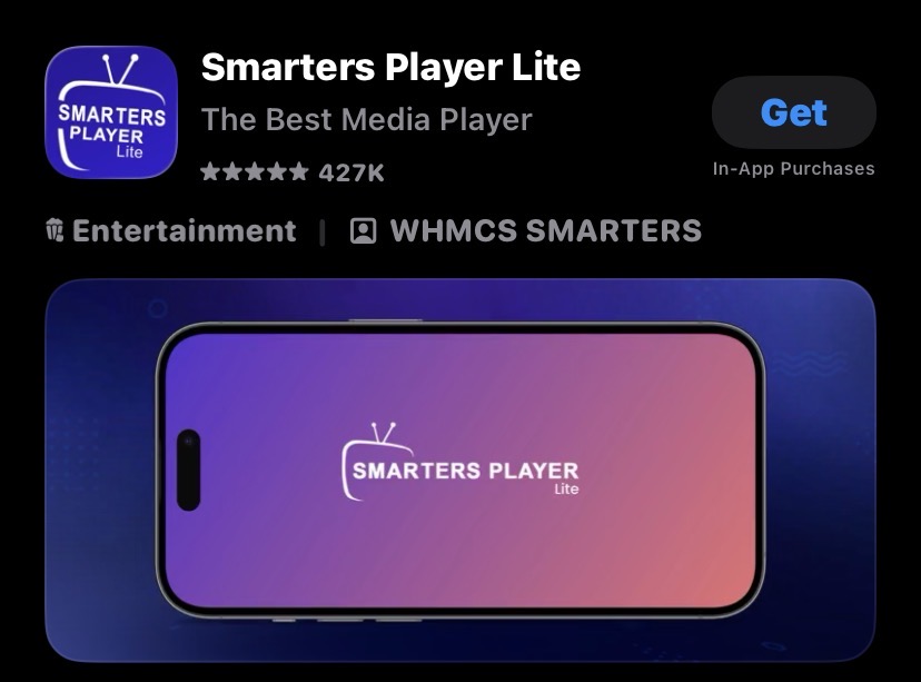Smarters Player Lite app listing in the Apple App Store